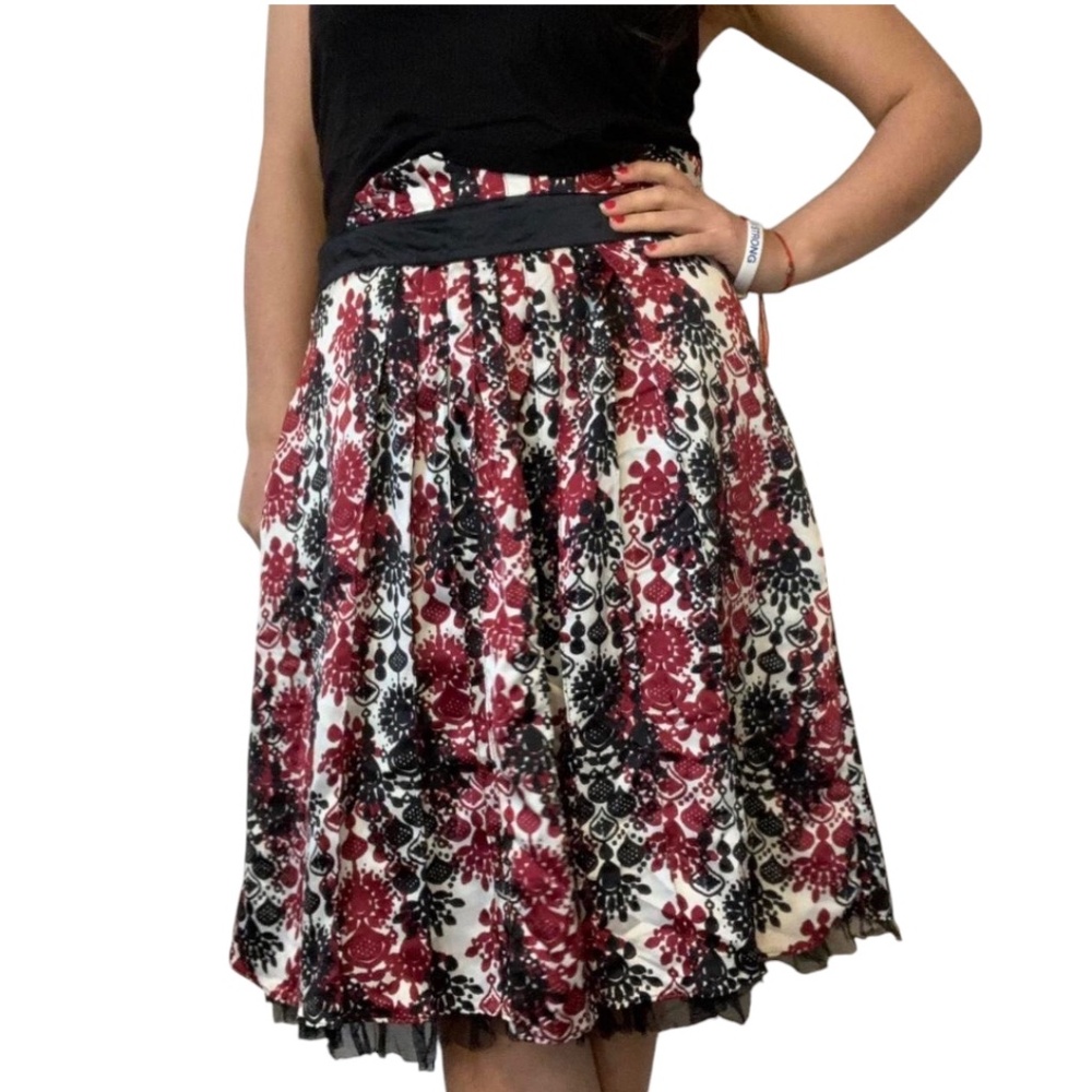 Worthington Short Midi Satin Skirt, Pleated Red Black & White, Tulle Ruffle 8